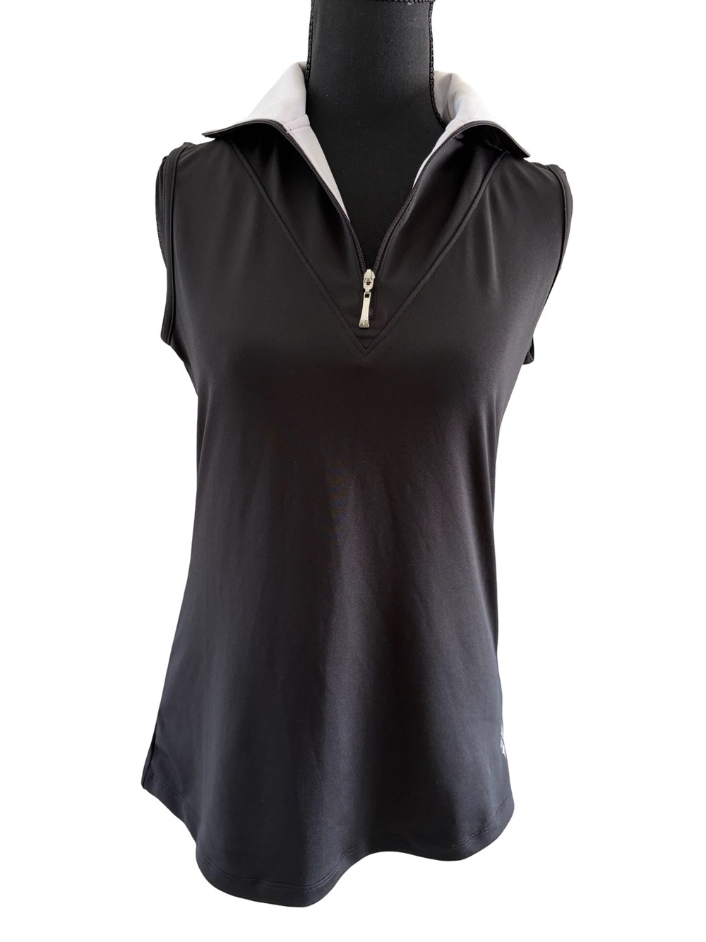 Jofit Golf Black Sleeveless Zip Polo Tank with White Collar